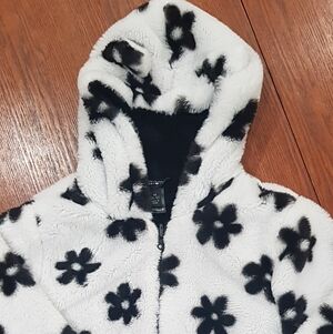 Beautees White Plush Hooded Jacket with Black Floral Print thats also Reversable